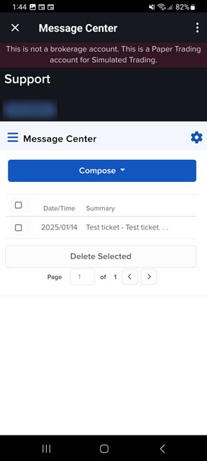 The message center messages on the Android phone. 